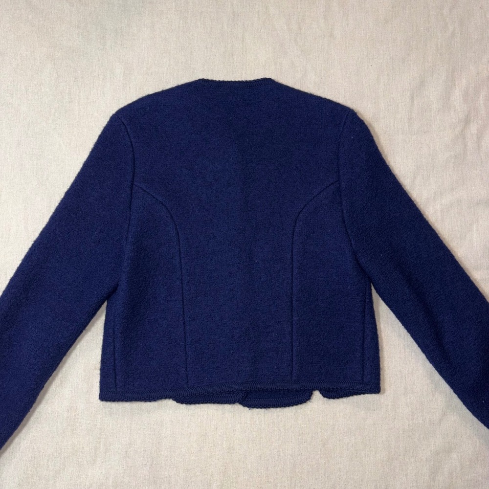 Talbots Vintage Navy Blue 100% Wool Boiled Knit Cardigan Jacket Silver Buttons 6 - Picture 6 of 6